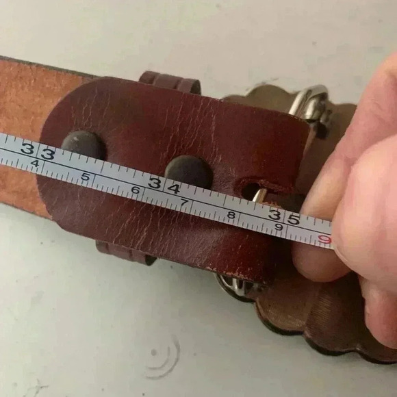 Vintage Western Style Tooled Leather Belt With Ornate Metal Buckle Kids Small - Picture 4 of 6